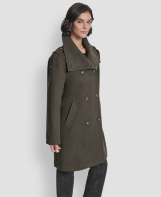 Women's Double-Breasted Funnel Neck Military Coat