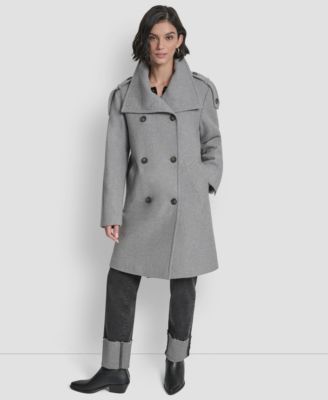 Women's Double-Breasted Funnel Neck Military Coat