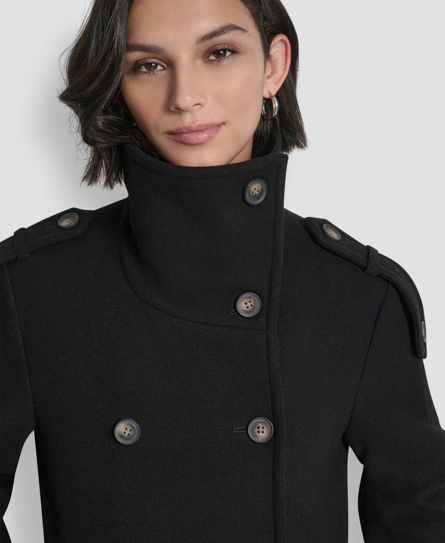 Women's Double-Breasted Funnel Neck Military Coat
