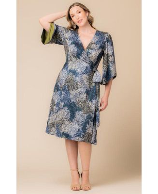 Plus Size Gemini Wrap Dress with Contrast Lined Sleeves