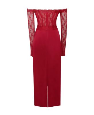 Women's Nessa Red Lace Satin Corset Maxi Dress