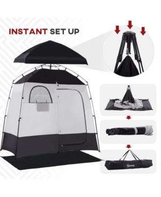Two Room Pop Up Shower Tent w/ Shower Bag, Floor & Carry Bag,
