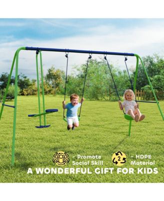 2-in-1 Kids Metal Swing Set for Backyard