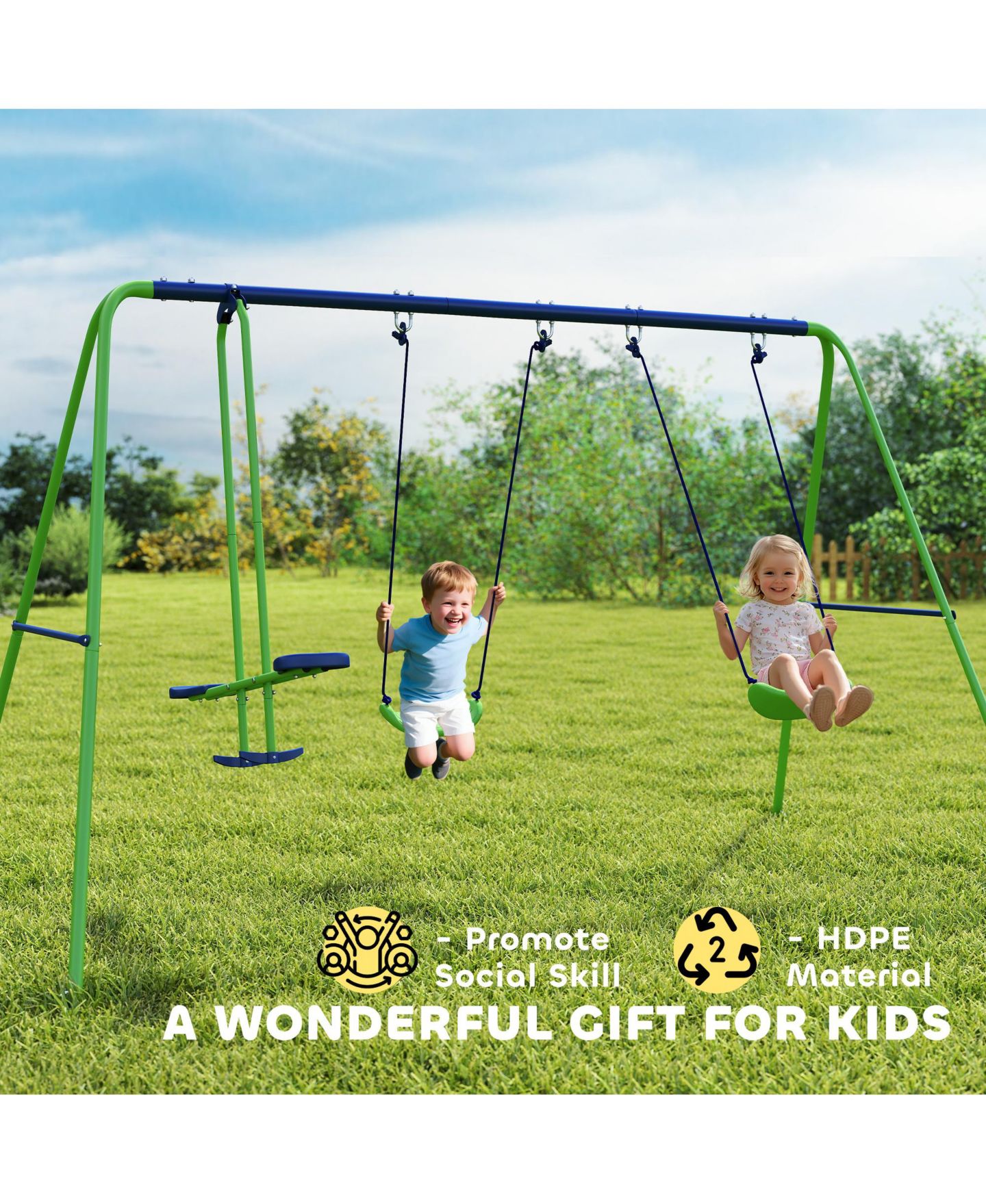 Детские игрушки Outsunny 2-in-1 Metal Swing Set with Adjustable Swing Seats & Glider, Ages 3+ — фото 9