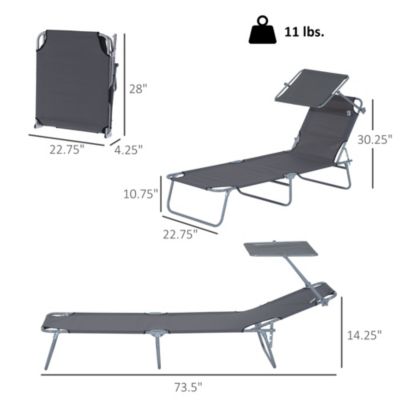 Outdoor Chaise Lounge Reclining Chair, Folding w/ Sun Shade