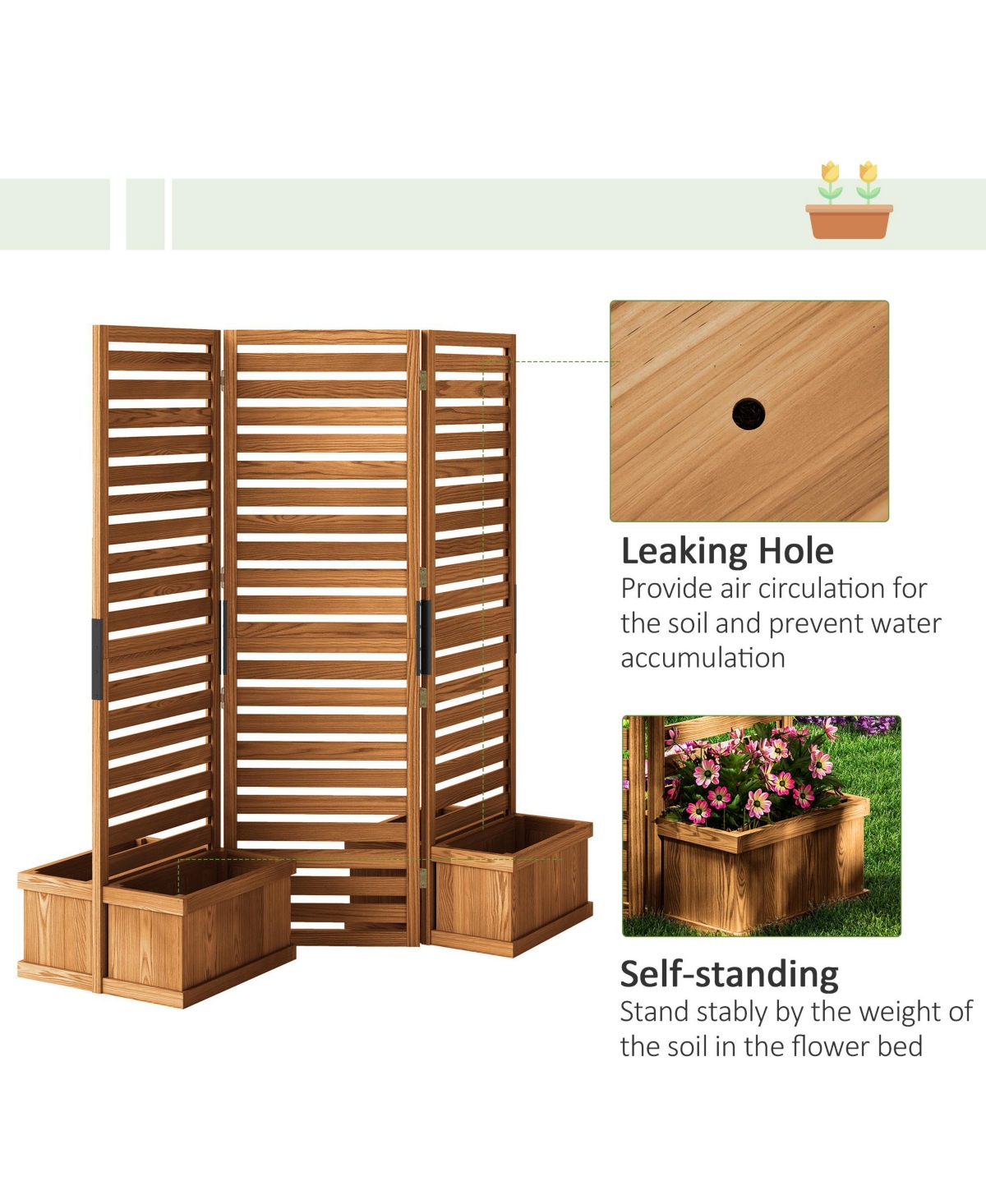 Outsunny Privacy Screen w/ Planter Box, 4 Raised Beds, Drainage Hole