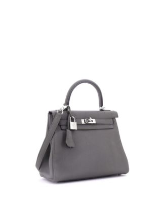Pre-Owned Hermes Kelly 25 Handbag Grey Togo with Palladium Hardware