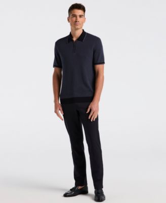 Men's Bi-Color Stitch Quarter-Zip Short Sleeve Polo Shirt