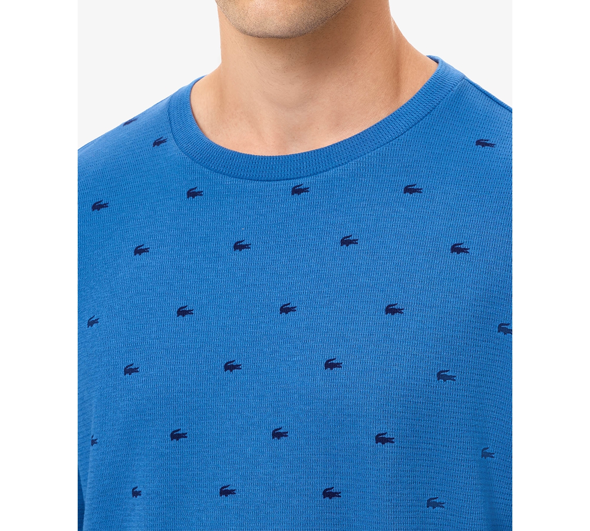 Lacoste Men's All Over Croc Print Long-sleeve Thermal Sleep Shirt In Blue