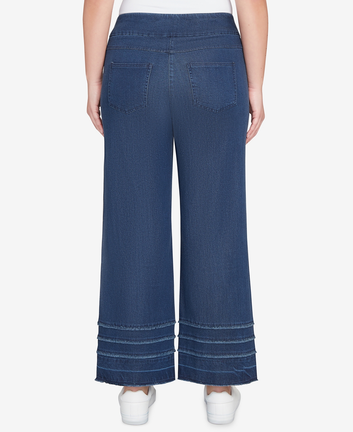 Ruby Rd. Petite Stretch Fringe Pull On Ankle Jeans In Blue
