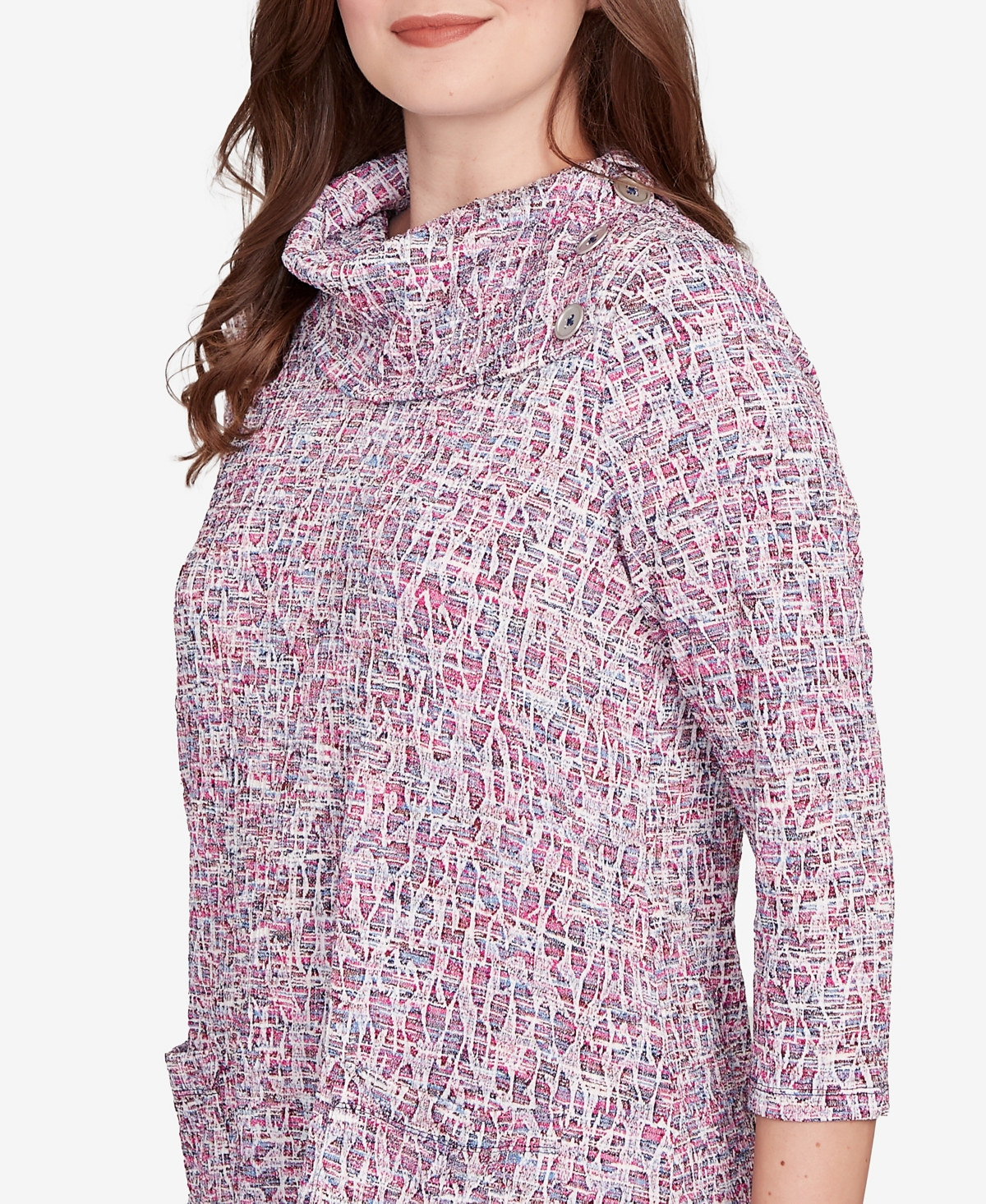 Ruby Rd. Petite Patch Pocket Spacedye Top In Pink