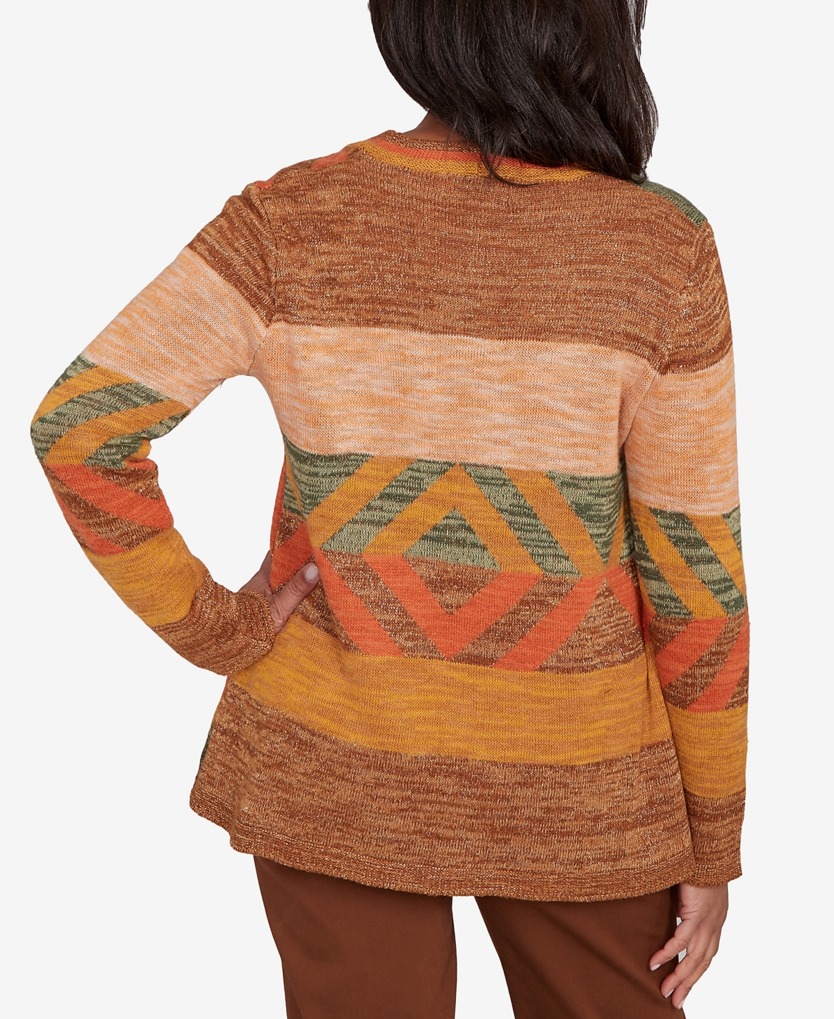 Alfred Dunner Petite Mount Laurel Patchwork Long Sleeve Cardigan Sweater In Multi