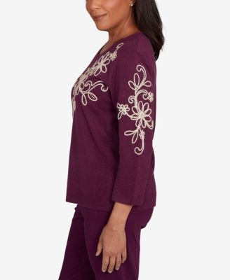 Petite Urban Legend Diagonal Floral Embroidered Sweater