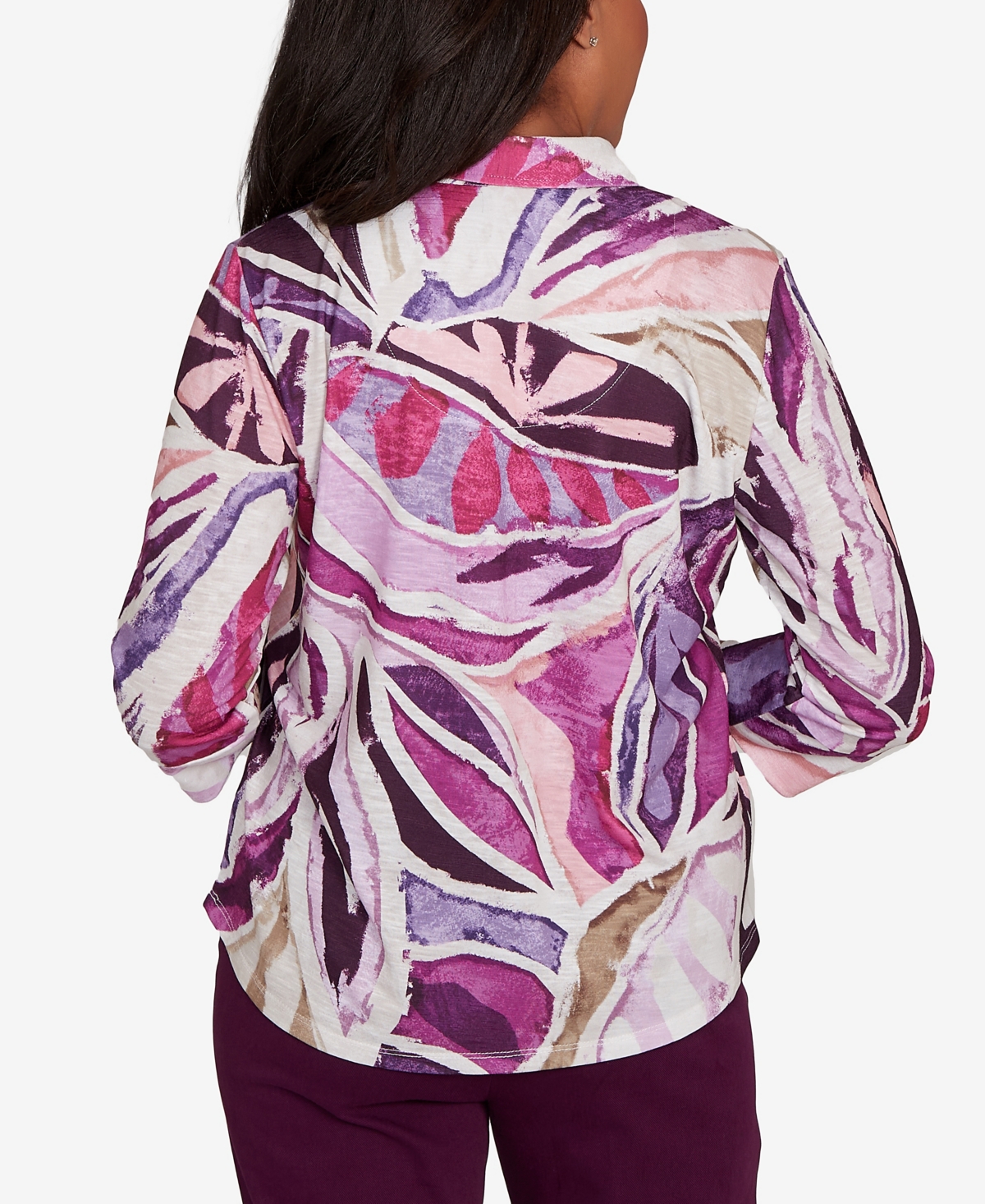 Alfred Dunner Petite Urban Legend Abstract Floral Button Front Top In Multi