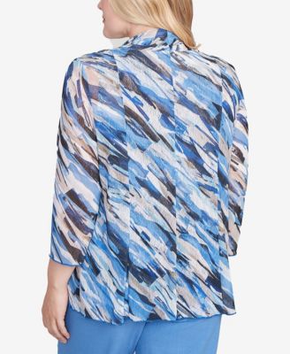 Petite Textured Mesh Printed Two in One Top with Necklace