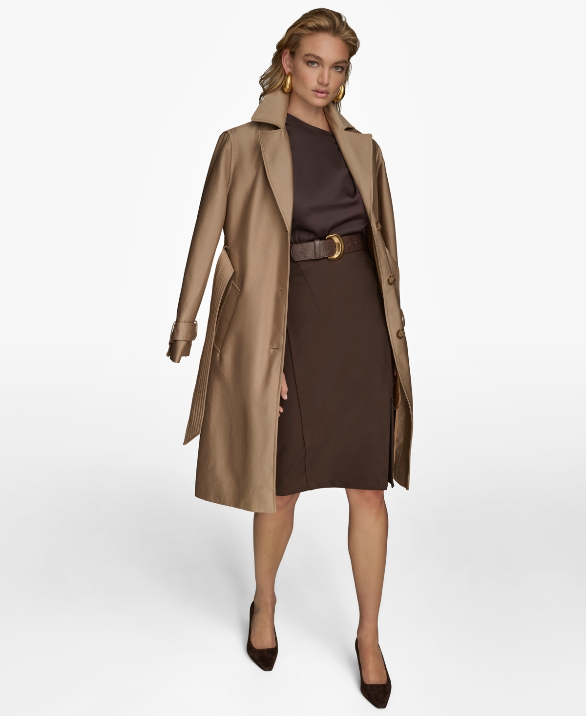 Donna Karan Women's Single-breasted Belted Trench Coat In Brown