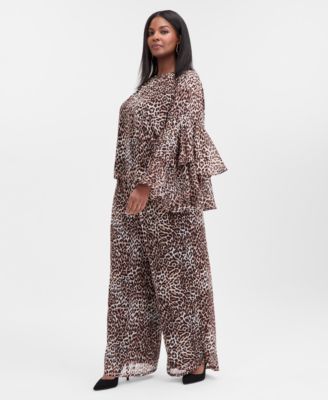 Plus Size Printed Ruffle-Sleeve Top, Macy's Exclusive 