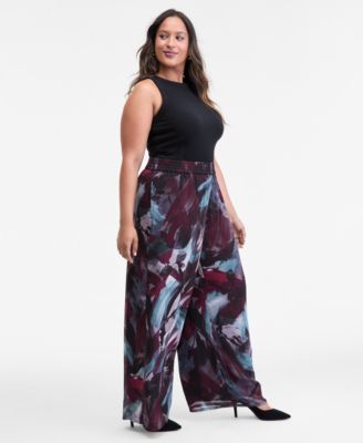 Plus Size Printed Crinkle Chiffon Wide-Leg Pants, Macy's Exclusive