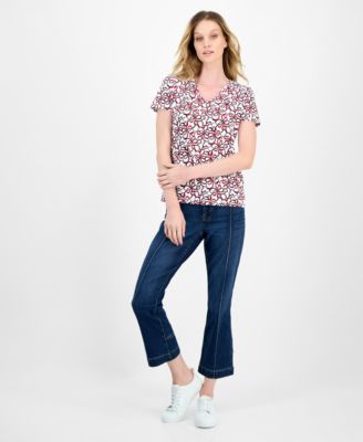 Women's Ribbon-Print V-Neck T-Shirt