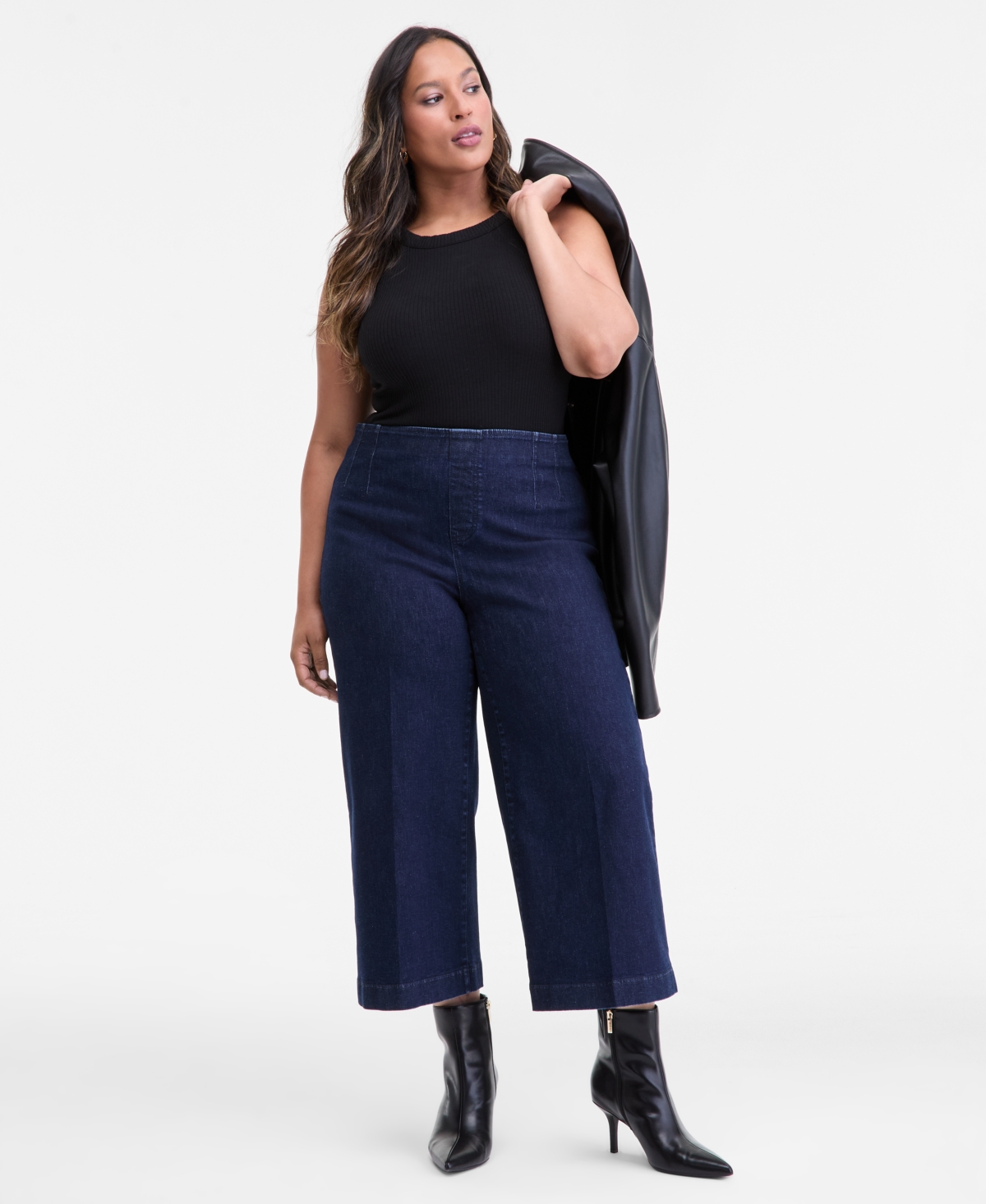 Inc International Concepts Plus Size Cropped Wide-leg Pants, Macy's Exclusive In Black