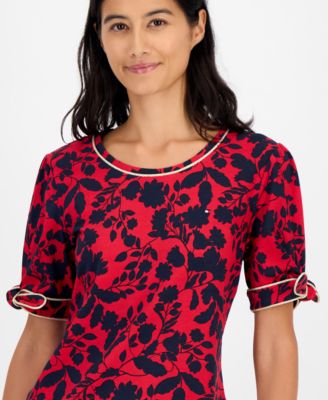 Women's Floral-Print Tie-Cuff T-Shirt