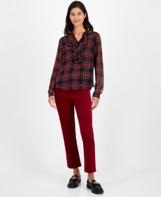 Women's Plaid Ruffled Top