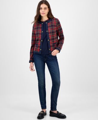 Women's Plaid Open-Front Jacket