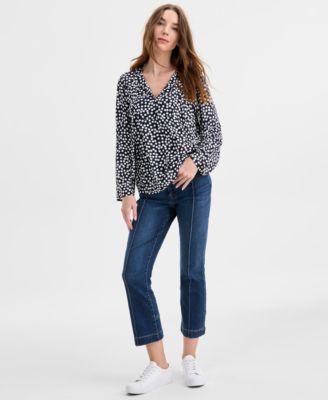Women's Dot Print Tie-Neck Top