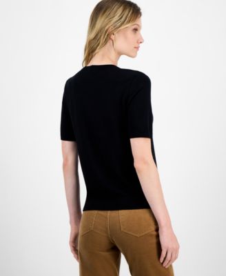 Women's Rhinestone-Bow Short-Sleeve Sweater