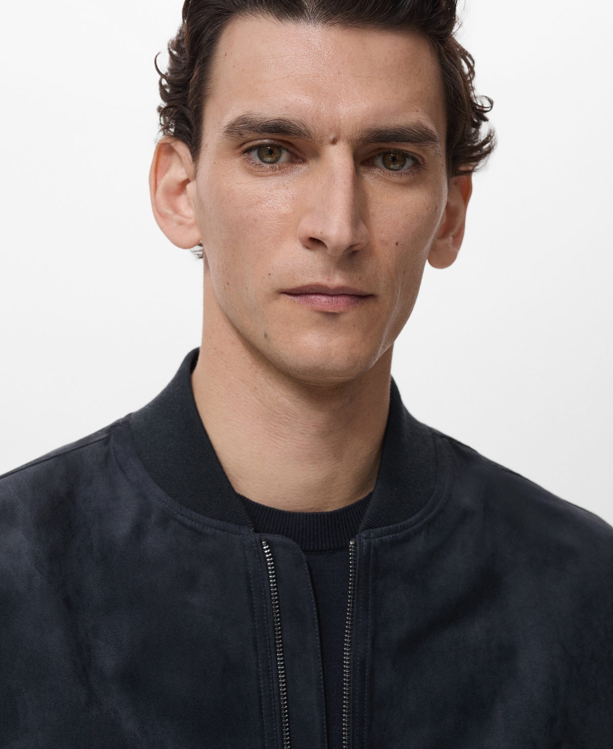 Mango Faux Suede Bomber Jacket In Black