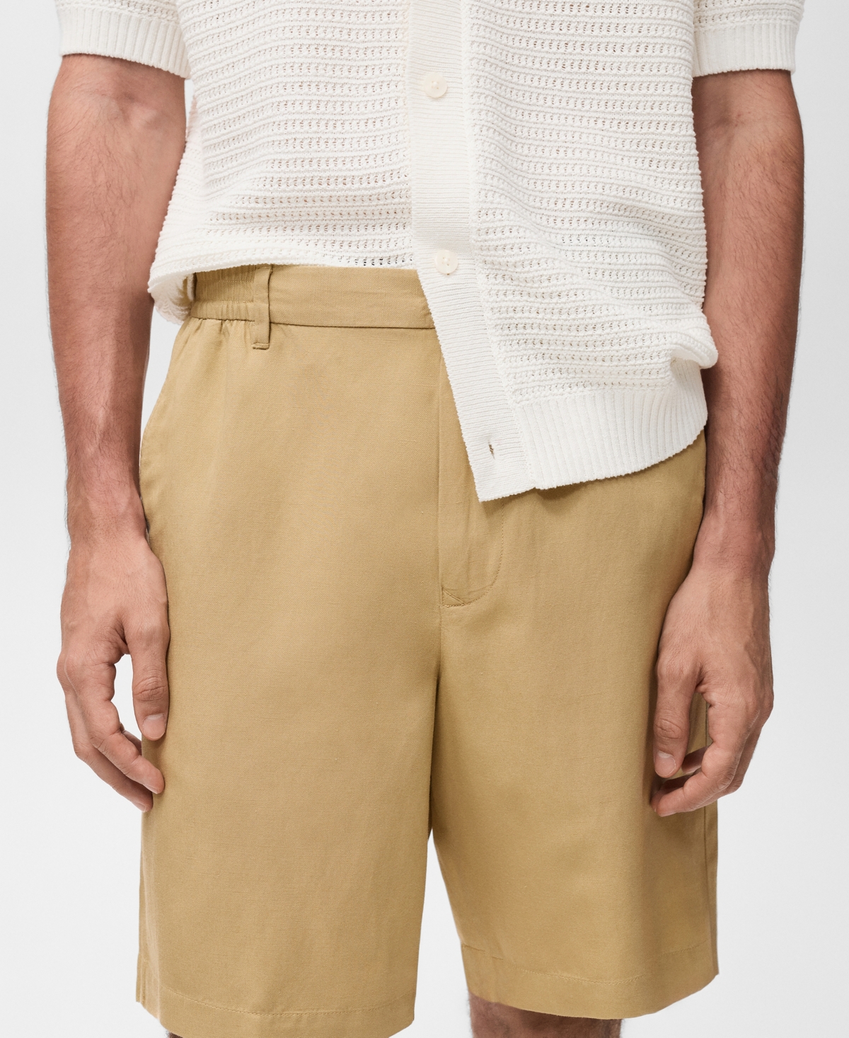 Mango Men's Elastic Waist Linen 9" Bermuda Shorts In Neutral