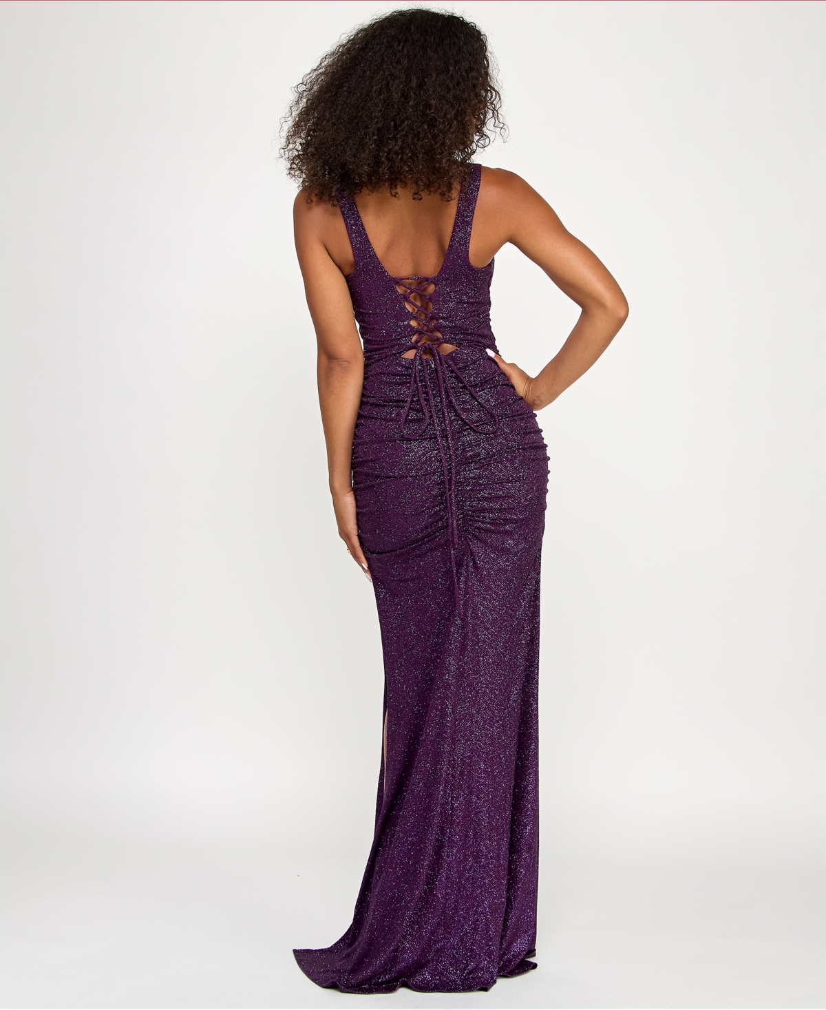 Emerald Sundae Juniors' Glitter Corset Mermaid Gown In Purple