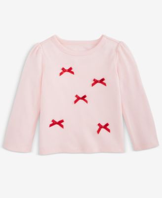 First Impressions - Baby Girls Long-Sleeve Velour-Bows T-Shirt