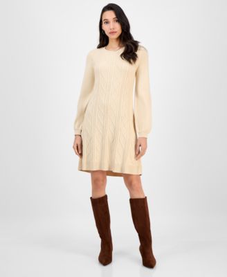 Sandra Darren - Women's Cable-Knit Long-Sleeve Sweater Dress