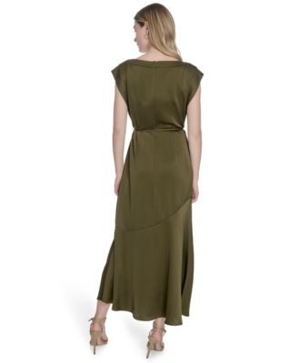 Women's Satin Trapunto-Stitch Midi Dress