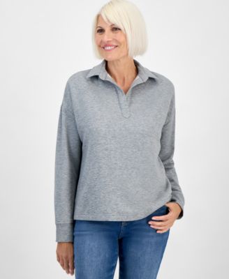 Style & Co - Petite Heathered Johnny Collar Fleece Top