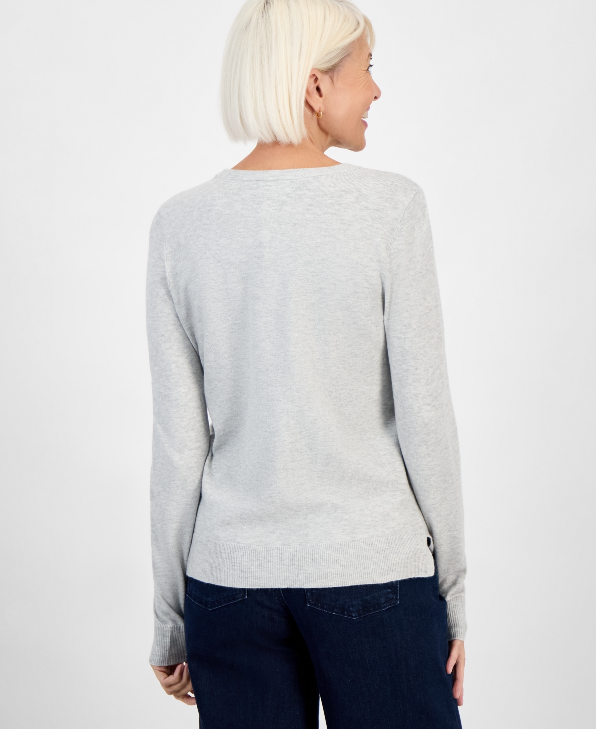 Style & Co Petite Crew-neck Sweater, Created For Macy's In Gray