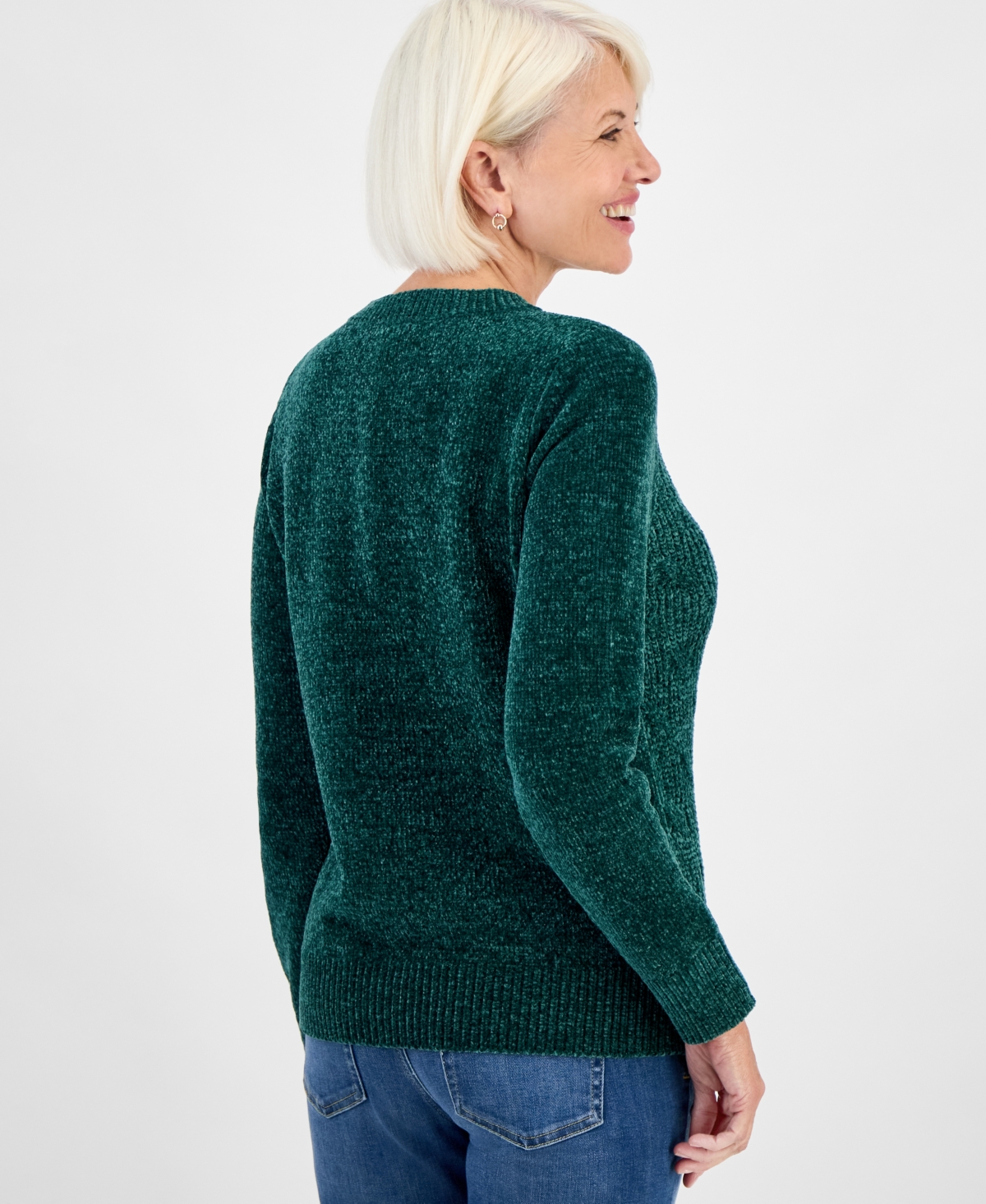 Style & Co Petite Chenille Cable Knit Sweater, Macy's Exclusive In Green