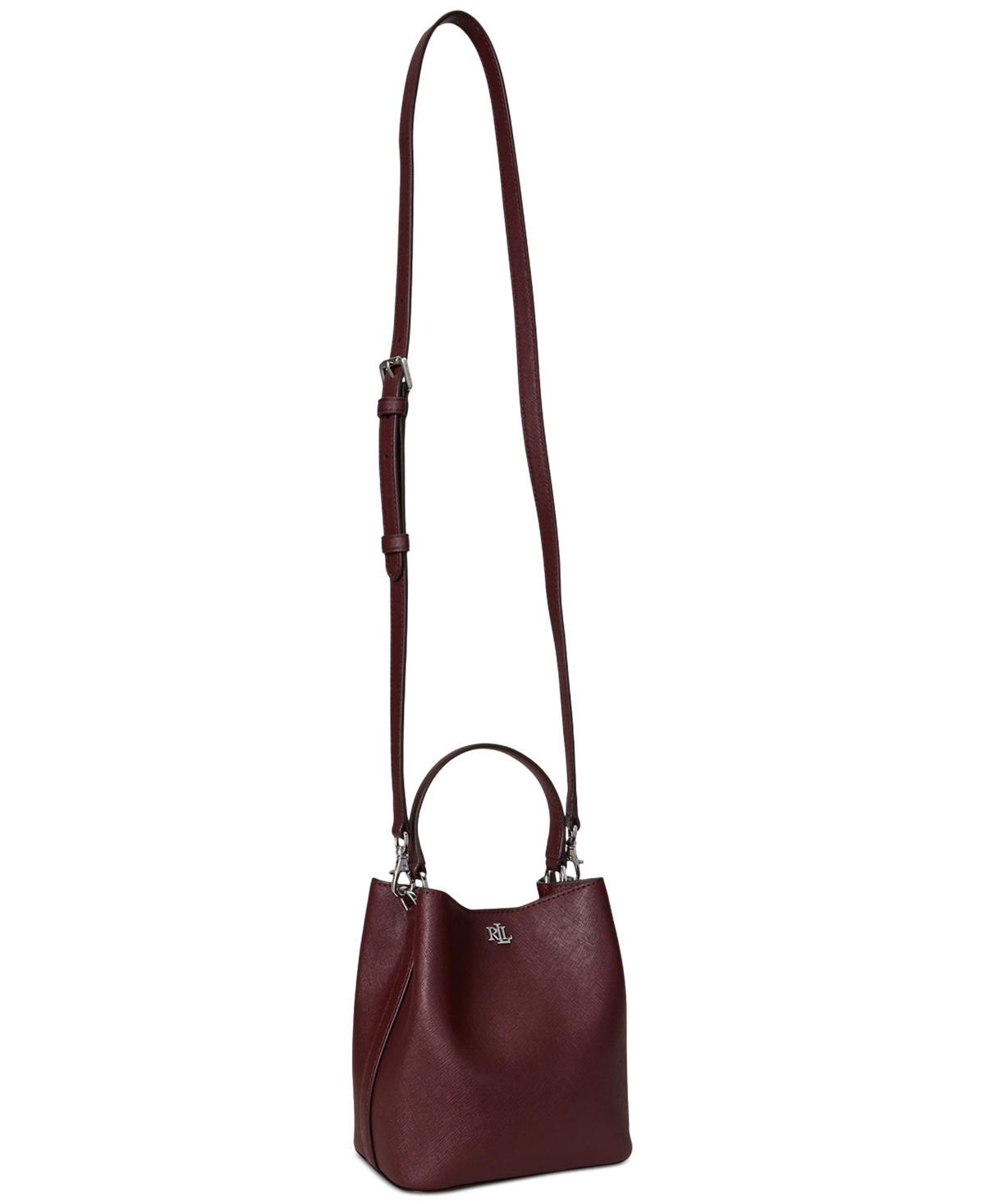 Ralph Lauren Crosshatch Leather Mini Reese Bucket Bag In Burgundy