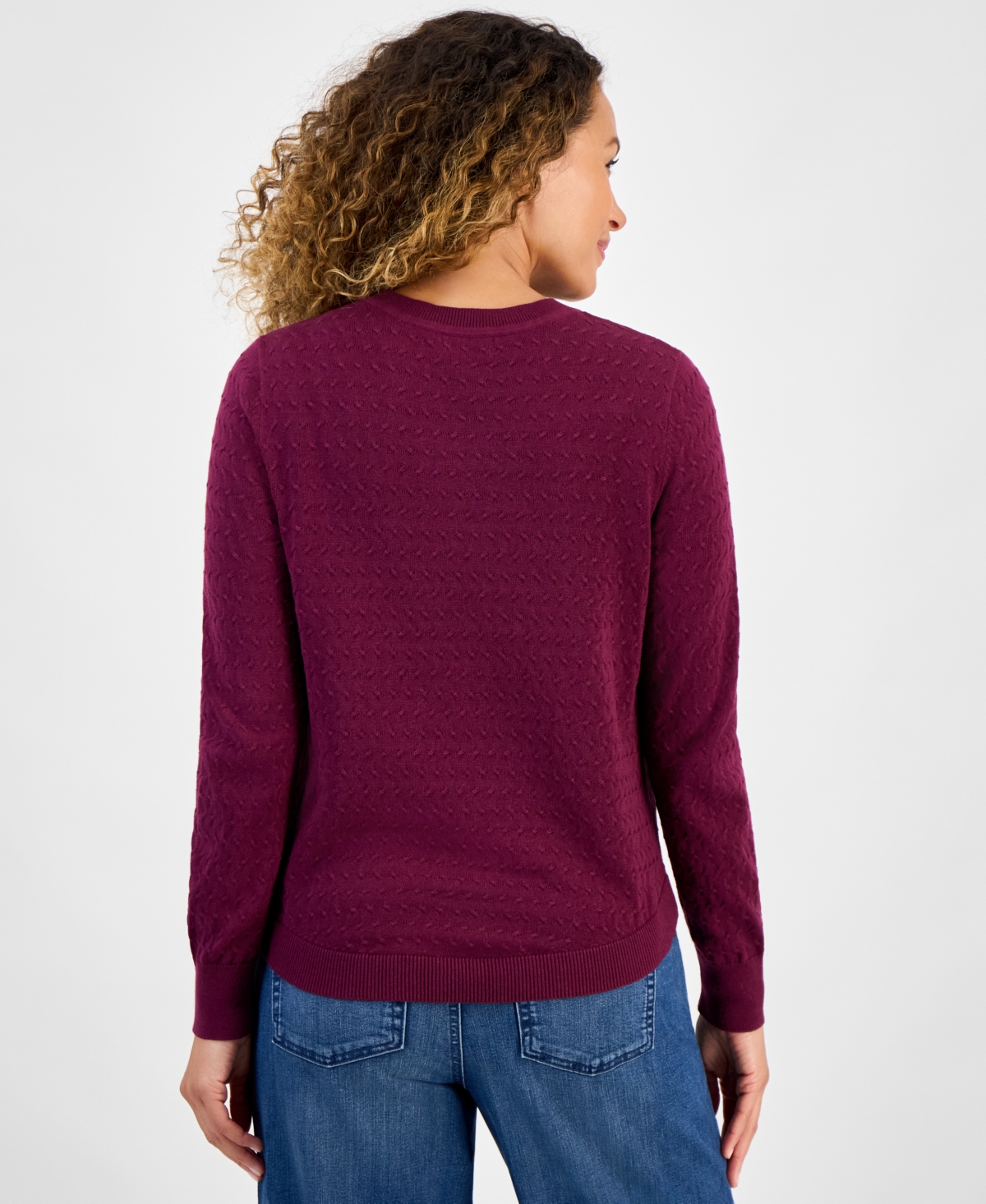 Style & Co Petite Cotton Pointelle Knit Sweater, Macy's Exclusive In Burgundy