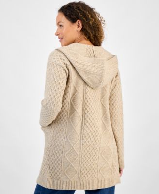 Petite Chunky Cable-Knit Hooded Cardigan, Macy's Exclusive