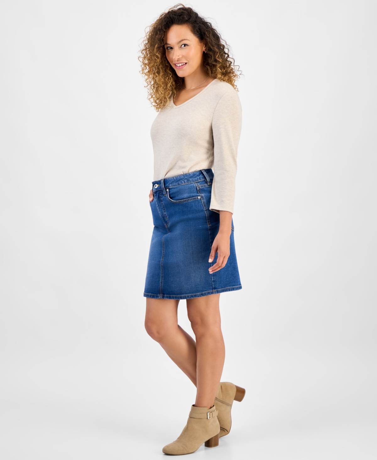 Style & Co Petite Denim Skirt, Macy's Exclusive In Blue