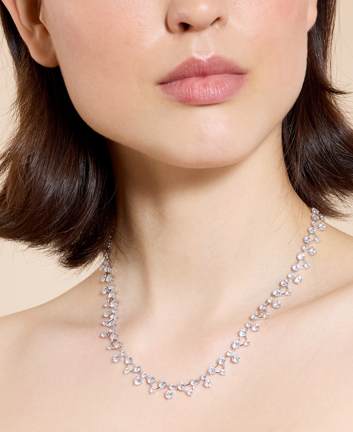 Eliot Danori Cubic Zirconia Lacey All-around Statement Necklace, 15" + 3" Extender In Silver