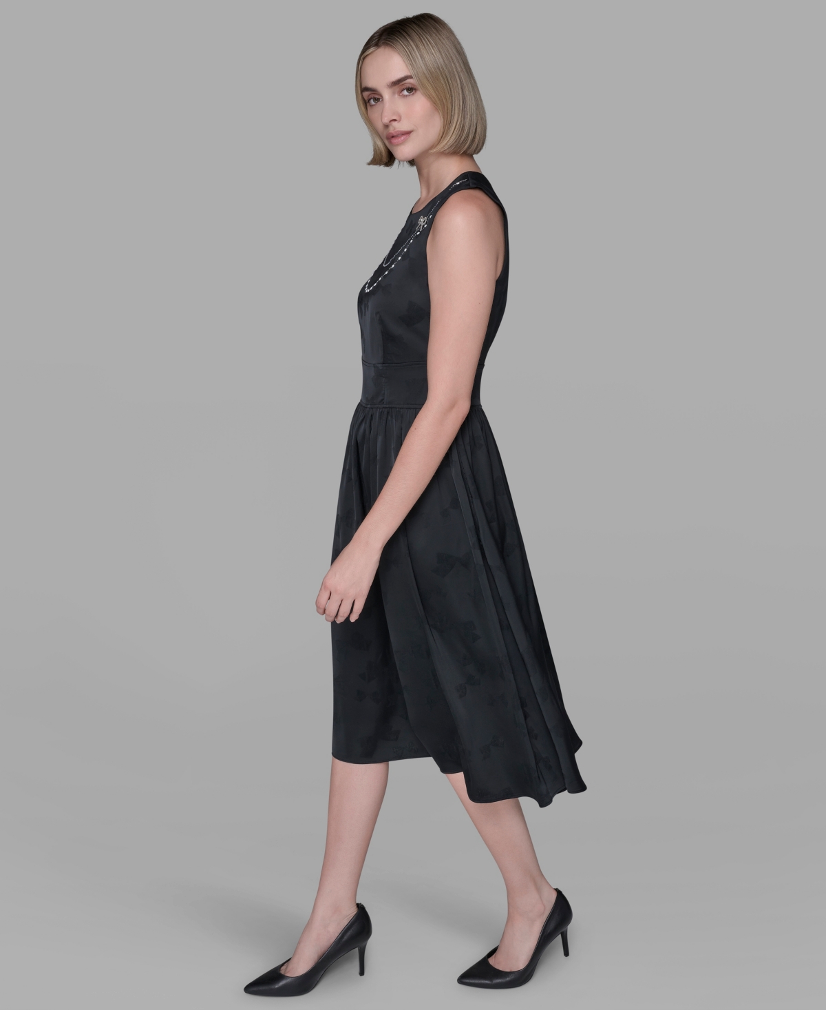 Karl Lagerfeld Women's Embellished Jacquard Fit And Flare Dress In Black