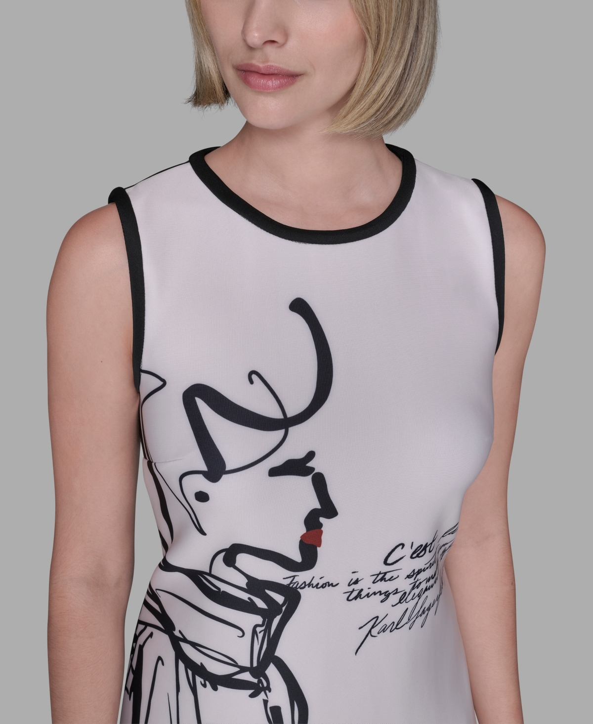 Karl Lagerfeld Women's Sleeveless Scuba Shift Dress In White