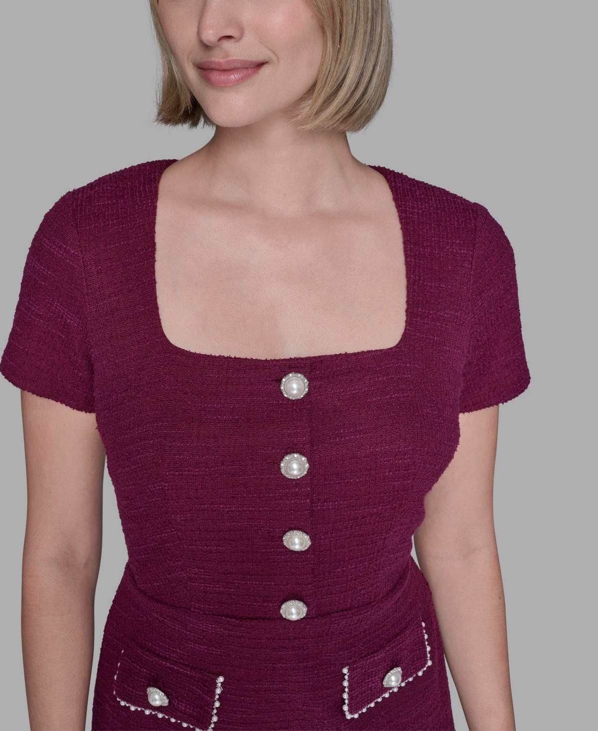 Karl Lagerfeld Women's Embellished Knit Tweed A-line Dress In Purple