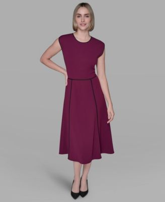 KARL LAGERFELD PARIS - Women's Piped-Trim Fit & Flare Dress