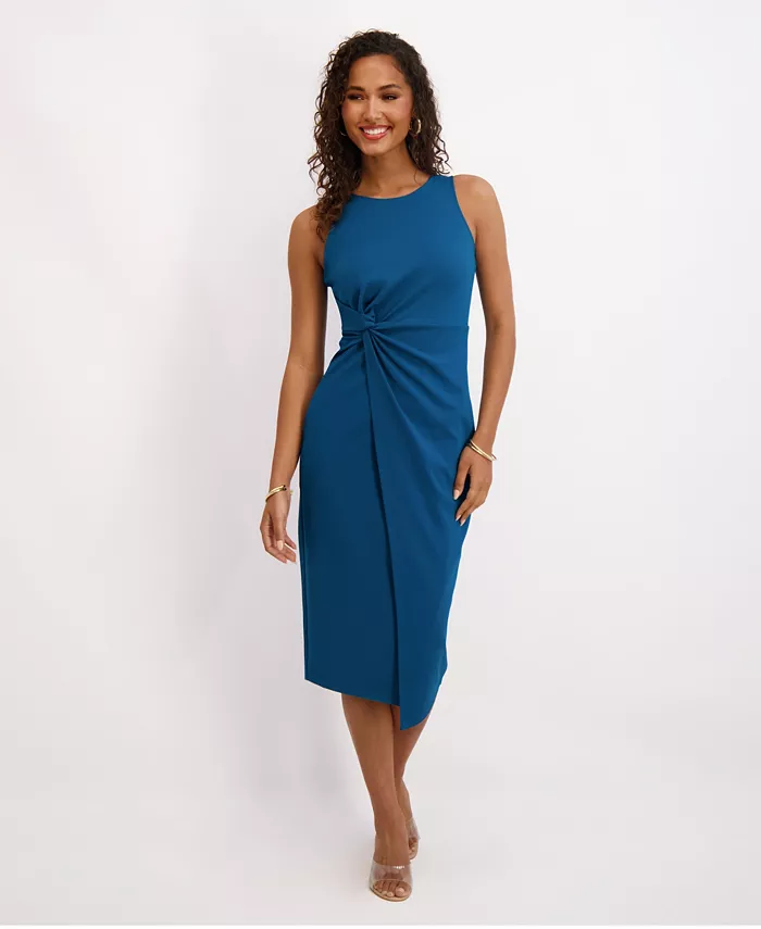 Women's Ruched Side-Twist Sleeveless Midi Dress - thumbnail 9