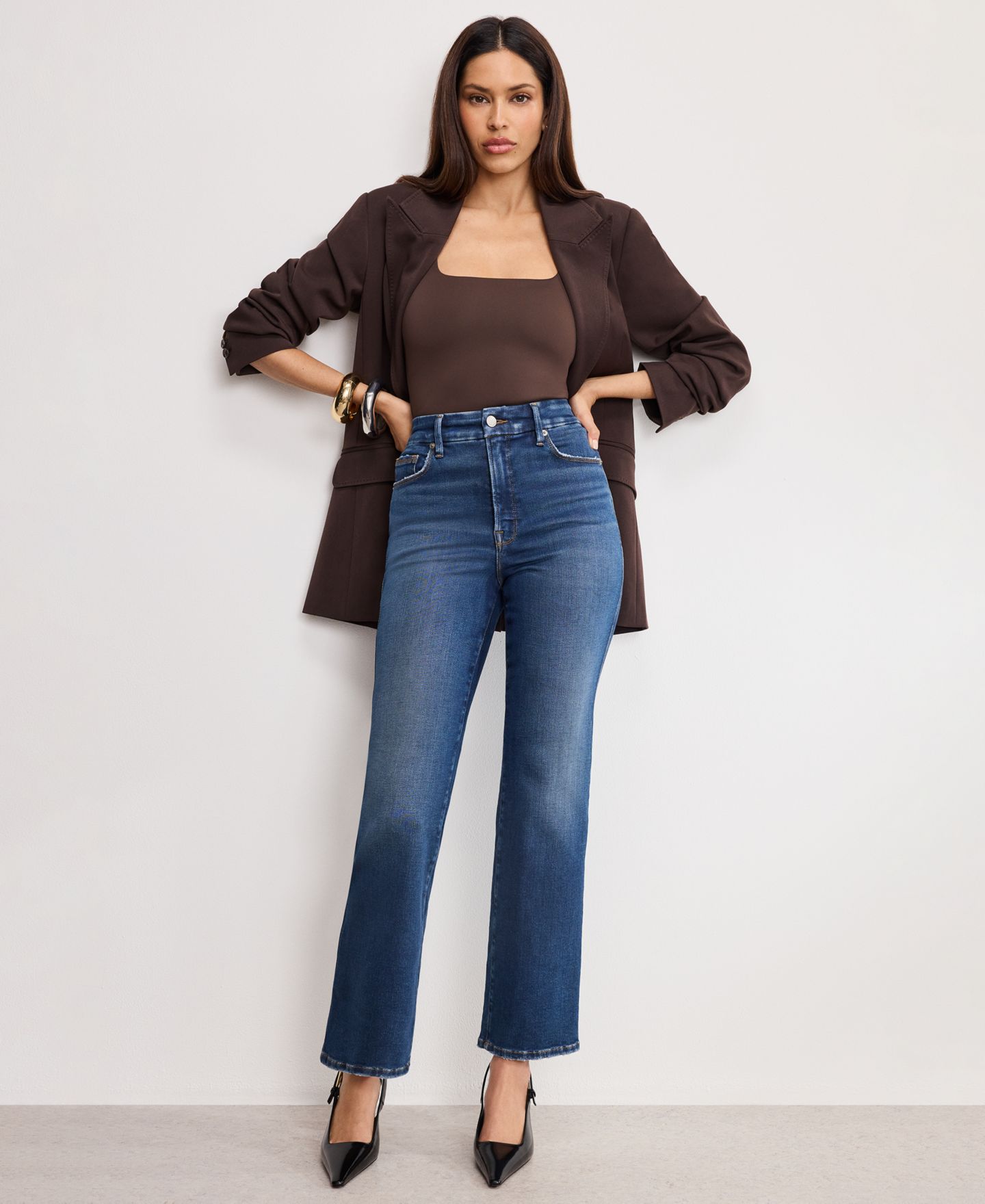 Женские джинсы Good American Soft Tech Good Curve Straight Jeans, Regular & Plus Size, цвет: Индиго — фото 2