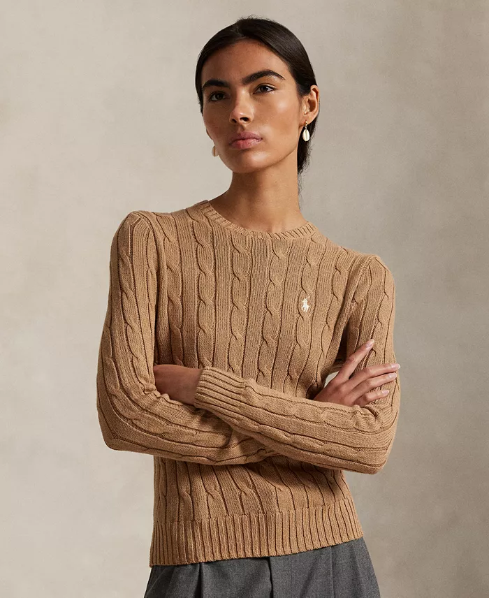 Women's Cable-Knit Cotton Crewneck Sweater - thumbnail 6